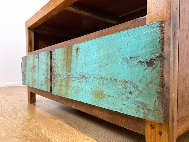 Boatwood by WMK I Besonders schönes TV Lowboard mit Schubladen & Fach I Handmade Unikat aus altem Bootsholz I Teakholz massiv I Sideboard Kommode Bank Rack Stand Fernsehkommode Berlin Augsburg Hamburg