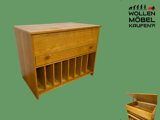 WMK I Heller Vintage Phonoschrank in Esche mit Vinyl Regal und Plattenspieler Fach I Vinylschrank Schalplattenschrank Plattenschrank LP Regal Kommode Sideboard Retro 60er 70er I Berlin Köln Stuttgart