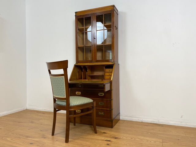 WMK # Hochwertiger Vintage Schreibschrank in antikem Englischen Stil mit Vitrinen Aufsatz und Messingbeschlag # Sekretär Desk Schreibtisch Bücherschrank Büchervitrine Kommode Regency Empire Stilmöbel