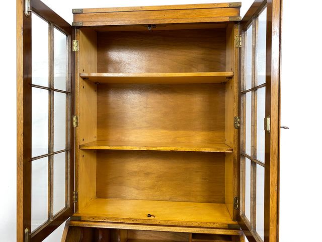 WMK # Hochwertiger Vintage Schreibschrank in antikem Englischen Stil mit Vitrinen Aufsatz und Messingbeschlag # Sekretär Desk Schreibtisch Bücherschrank Büchervitrine Kommode Regency Empire Stilmöbel