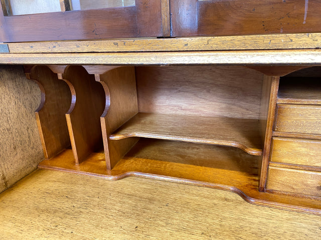 WMK # Hochwertiger Vintage Schreibschrank in antikem Englischen Stil mit Vitrinen Aufsatz und Messingbeschlag # Sekretär Desk Schreibtisch Bücherschrank Büchervitrine Kommode Regency Empire Stilmöbel