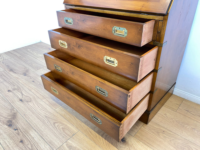 WMK # Hochwertiger Vintage Schreibschrank in antikem Englischen Stil mit Vitrinen Aufsatz und Messingbeschlag # Sekretär Desk Schreibtisch Bücherschrank Büchervitrine Kommode Regency Empire Stilmöbel