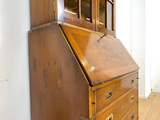 WMK # Hochwertiger Vintage Schreibschrank in antikem Englischen Stil mit Vitrinen Aufsatz und Messingbeschlag # Sekretär Desk Schreibtisch Bücherschrank Büchervitrine Kommode Regency Empire Stilmöbel