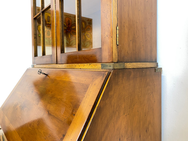 WMK # Hochwertiger Vintage Schreibschrank in antikem Englischen Stil mit Vitrinen Aufsatz und Messingbeschlag # Sekretär Desk Schreibtisch Bücherschrank Büchervitrine Kommode Regency Empire Stilmöbel