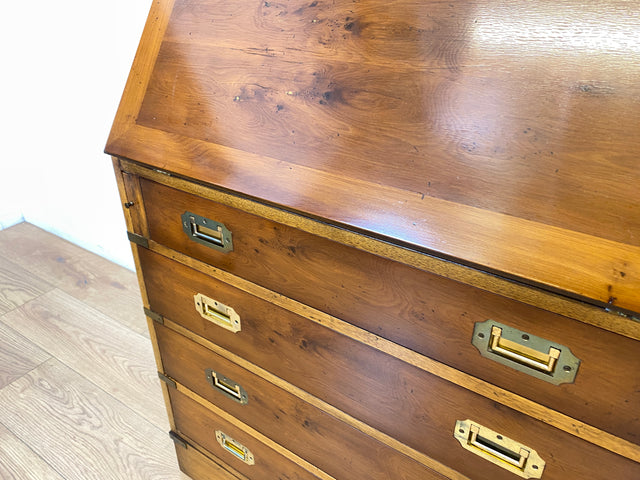 WMK # Hochwertiger Vintage Schreibschrank in antikem Englischen Stil mit Vitrinen Aufsatz und Messingbeschlag # Sekretär Desk Schreibtisch Bücherschrank Büchervitrine Kommode Regency Empire Stilmöbel