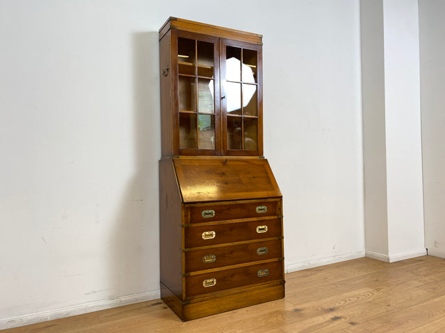 WMK # Hochwertiger Vintage Schreibschrank in antikem Englischen Stil mit Vitrinen Aufsatz und Messingbeschlag # Sekretär Desk Schreibtisch Bücherschrank Büchervitrine Kommode Regency Empire Stilmöbel