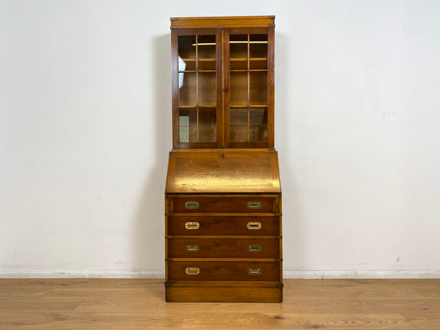 WMK # Hochwertiger Vintage Schreibschrank in antikem Englischen Stil mit Vitrinen Aufsatz und Messingbeschlag # Sekretär Desk Schreibtisch Bücherschrank Büchervitrine Kommode Regency Empire Stilmöbel