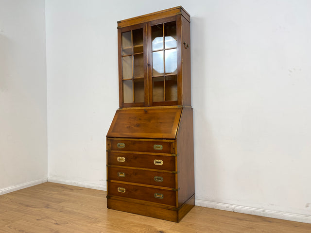 WMK # Hochwertiger Vintage Schreibschrank in antikem Englischen Stil mit Vitrinen Aufsatz und Messingbeschlag # Sekretär Desk Schreibtisch Bücherschrank Büchervitrine Kommode Regency Empire Stilmöbel