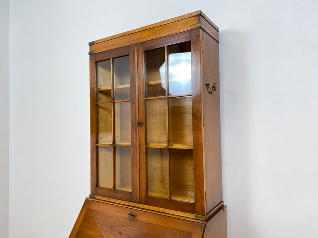 WMK # Hochwertiger Vintage Schreibschrank in antikem Englischen Stil mit Vitrinen Aufsatz und Messingbeschlag # Sekretär Desk Schreibtisch Bücherschrank Büchervitrine Kommode Regency Empire Stilmöbel