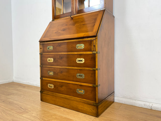 WMK # Hochwertiger Vintage Schreibschrank in antikem Englischen Stil mit Vitrinen Aufsatz und Messingbeschlag # Sekretär Desk Schreibtisch Bücherschrank Büchervitrine Kommode Regency Empire Stilmöbel