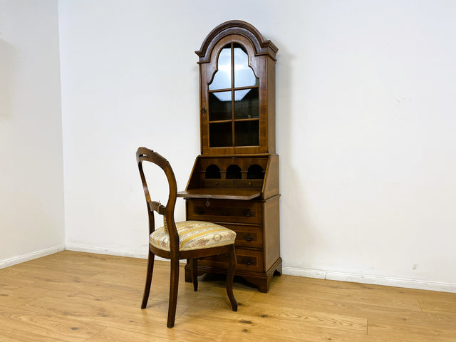 WMK # Hochwertiger Vintage Schreibschrank in antikem Stil mit Vitrinen Aufsatz und Messingbeschlägen # Sekretär Desk Schreibtisch Bücherschrank Büchervitrine Kommode Wohnzimmerschrank Stilmöbel