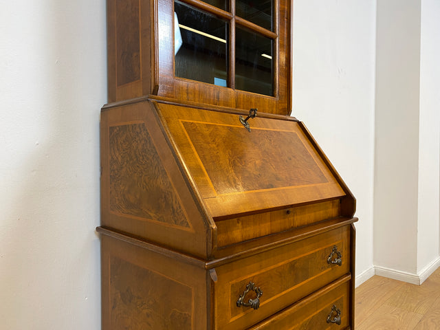 WMK # Hochwertiger Vintage Schreibschrank in antikem Stil mit Vitrinen Aufsatz und Messingbeschlägen # Sekretär Desk Schreibtisch Bücherschrank Büchervitrine Kommode Wohnzimmerschrank Stilmöbel