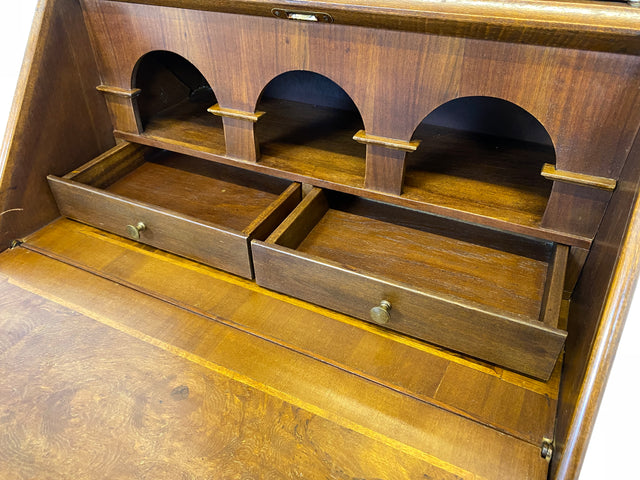 WMK # Hochwertiger Vintage Schreibschrank in antikem Stil mit Vitrinen Aufsatz und Messingbeschlägen # Sekretär Desk Schreibtisch Bücherschrank Büchervitrine Kommode Wohnzimmerschrank Stilmöbel
