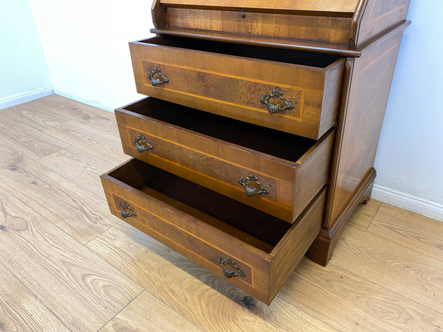 WMK # Hochwertiger Vintage Schreibschrank in antikem Stil mit Vitrinen Aufsatz und Messingbeschlägen # Sekretär Desk Schreibtisch Bücherschrank Büchervitrine Kommode Wohnzimmerschrank Stilmöbel
