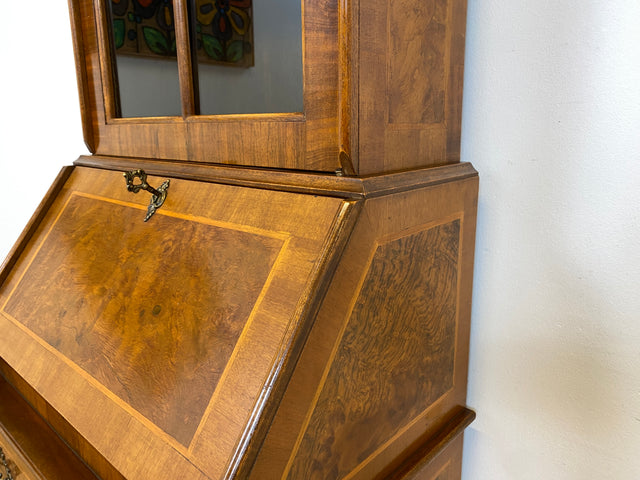 WMK # Hochwertiger Vintage Schreibschrank in antikem Stil mit Vitrinen Aufsatz und Messingbeschlägen # Sekretär Desk Schreibtisch Bücherschrank Büchervitrine Kommode Wohnzimmerschrank Stilmöbel