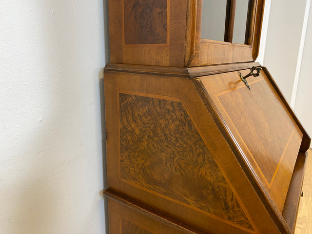 WMK # Hochwertiger Vintage Schreibschrank in antikem Stil mit Vitrinen Aufsatz und Messingbeschlägen # Sekretär Desk Schreibtisch Bücherschrank Büchervitrine Kommode Wohnzimmerschrank Stilmöbel