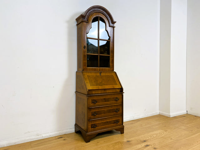 WMK # Hochwertiger Vintage Schreibschrank in antikem Stil mit Vitrinen Aufsatz und Messingbeschlägen # Sekretär Desk Schreibtisch Bücherschrank Büchervitrine Kommode Wohnzimmerschrank Stilmöbel