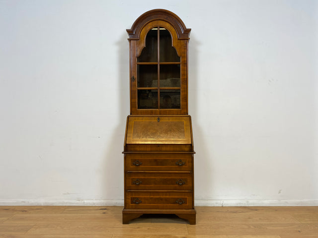 WMK # Hochwertiger Vintage Schreibschrank in antikem Stil mit Vitrinen Aufsatz und Messingbeschlägen # Sekretär Desk Schreibtisch Bücherschrank Büchervitrine Kommode Wohnzimmerschrank Stilmöbel