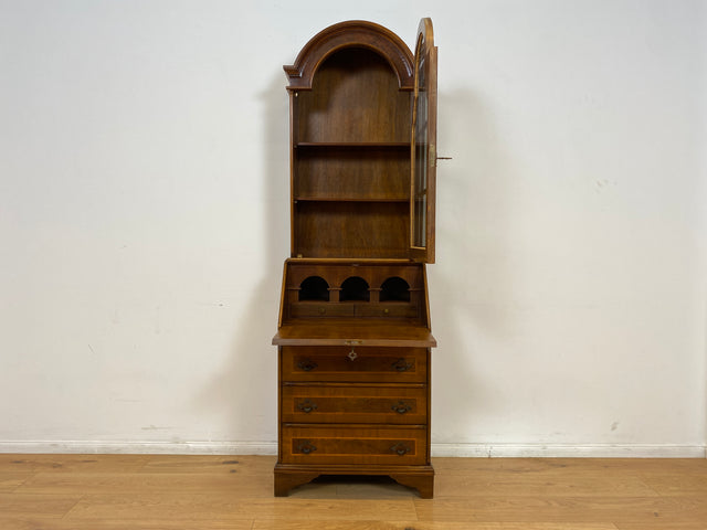 WMK # Hochwertiger Vintage Schreibschrank in antikem Stil mit Vitrinen Aufsatz und Messingbeschlägen # Sekretär Desk Schreibtisch Bücherschrank Büchervitrine Kommode Wohnzimmerschrank Stilmöbel