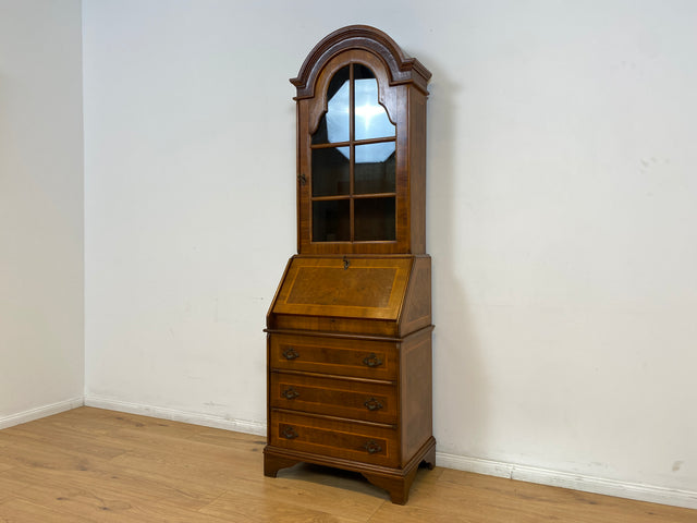 WMK # Hochwertiger Vintage Schreibschrank in antikem Stil mit Vitrinen Aufsatz und Messingbeschlägen # Sekretär Desk Schreibtisch Bücherschrank Büchervitrine Kommode Wohnzimmerschrank Stilmöbel