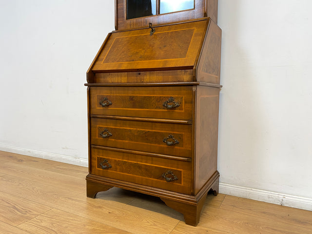 WMK # Hochwertiger Vintage Schreibschrank in antikem Stil mit Vitrinen Aufsatz und Messingbeschlägen # Sekretär Desk Schreibtisch Bücherschrank Büchervitrine Kommode Wohnzimmerschrank Stilmöbel