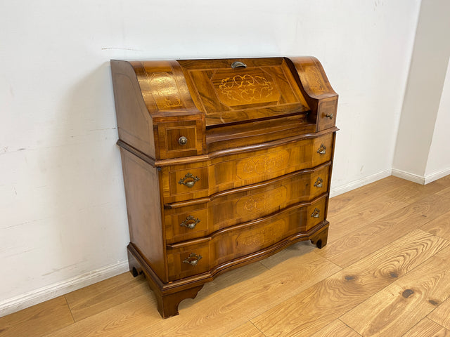 WMK # Sehr schöner und gut erhaltener kleiner Vintage Sekretär im antiken Stil mit Intarsien & Messinggriffen # Schreibschrank Schreibtisch Desk Kommode Schubladenkommode Stilmöbel Berlin Dresden Jena