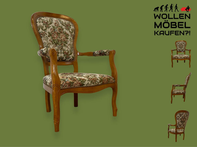 WMK I Eleganter und gut erhaltener Vintage Sessel im antiken Stil mit floralem Originalbezug I Armlehnstuhl Armlehnsessel Stuhl Salonsessel Stilmöbel Chippendale Retro Barock Berlin Hannover Halle