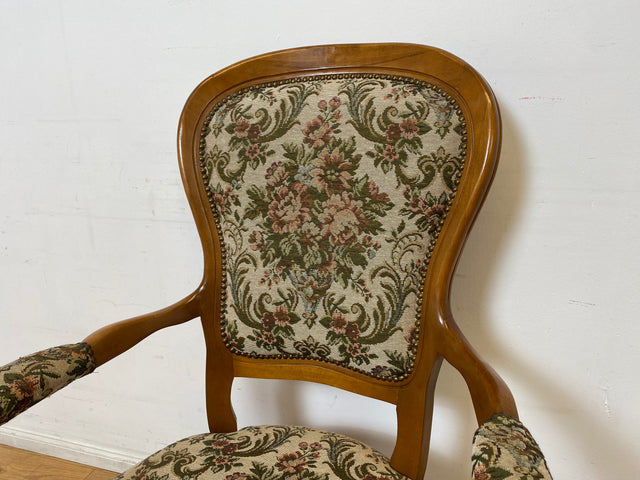 WMK I Eleganter und gut erhaltener Vintage Sessel im antiken Stil mit floralem Originalbezug