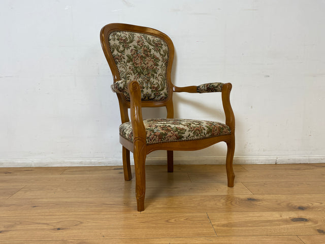 WMK I Eleganter und gut erhaltener Vintage Sessel im antiken Stil mit floralem Originalbezug