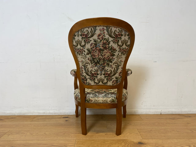 WMK I Eleganter und gut erhaltener Vintage Sessel im antiken Stil mit floralem Originalbezug