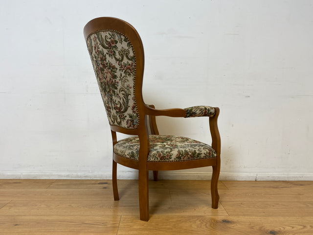 WMK I Eleganter und gut erhaltener Vintage Sessel im antiken Stil mit floralem Originalbezug