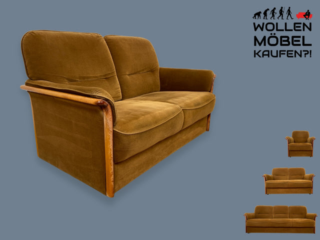 WMK I Versand 85€ I Schönes und sehr gemütliches Vintage Sofa mit stilvollem Holzrahmen und honigbraunem Bezug I Couch 2er 2-Sitzer Sitzgarnitur 3-2-1 Mid-Century 60er 70er I Berlin Hannover Leipzig