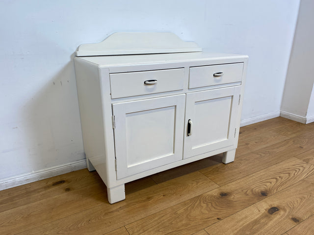 WMK I Formschöne weiße 1930er Jahre Art Deco Kommode aus vollem Holz mit Schubladen & hübschen Originalgriffen I Schrank Anrichte Sideboard Wickelkommode Wäschekommode Jugendstil Antik Vintage Berlin