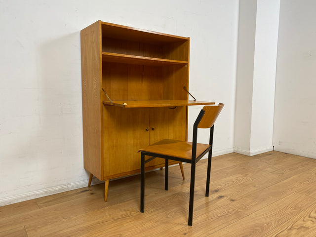 WMK I Rarer heller Mid-Century Schreibschrank in grüner Originalfarbe mit Messinggriffen I Sekretär Highboard Schrank Barschrank Bar Schreibtisch Bücherschrank Vintage 60er I Berlin Frankfurt Bayern