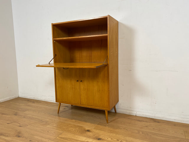 WMK I Rarer heller Mid-Century Schreibschrank in grüner Originalfarbe mit Messinggriffen I Sekretär Highboard Schrank Barschrank Bar Schreibtisch Bücherschrank Vintage 60er I Berlin Frankfurt Bayern