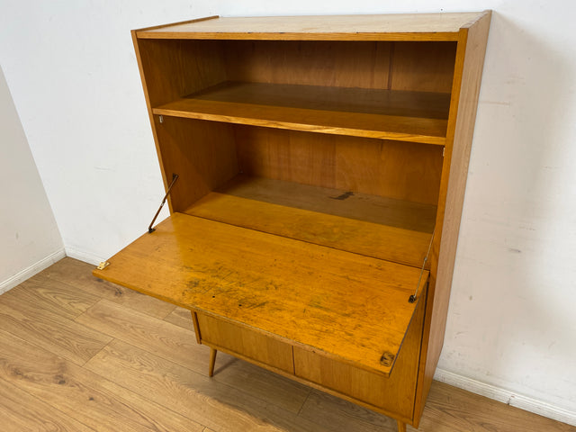 WMK I Rarer heller Mid-Century Schreibschrank in grüner Originalfarbe mit Messinggriffen I Sekretär Highboard Schrank Barschrank Bar Schreibtisch Bücherschrank Vintage 60er I Berlin Frankfurt Bayern