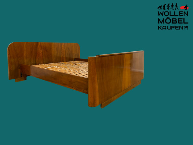 WMK I Stilvolles 50er Jahre Doppelbett in edlem Nussbaum mit verstellbarem Lattenrost für 2x 80x195 oder 160x195 cm Matratzen I