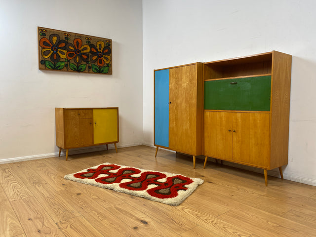 WMK I Rarer heller Mid-Century Schreibschrank in grüner Originalfarbe mit Messinggriffen I Sekretär Highboard Schrank Barschrank Bar Schreibtisch Bücherschrank Vintage 60er I Berlin Frankfurt Bayern