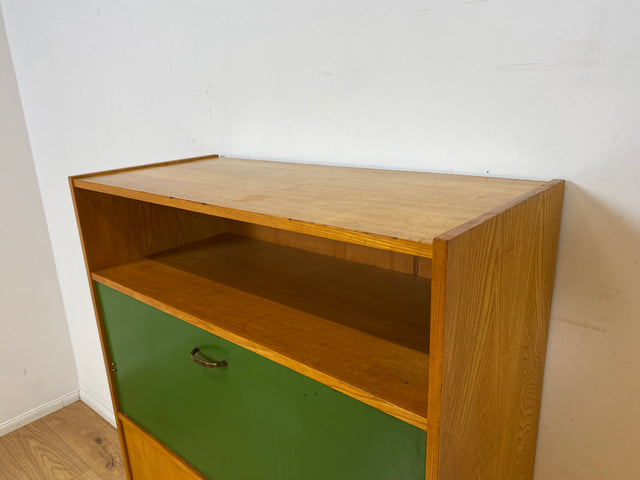 WMK I Rarer heller Mid-Century Schreibschrank in grüner Originalfarbe mit Messinggriffen I Sekretär Highboard Schrank Barschrank Bar Schreibtisch Bücherschrank Vintage 60er I Berlin Frankfurt Bayern