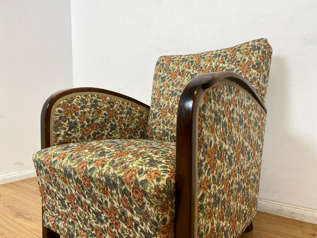 WMK I 1/4 Besonders schöner 30er Jahre Art Deco Sessel mit grandiosem floralem Bezug und Federkern