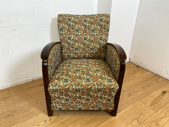 WMK I 1/4 Besonders schöner 30er Jahre Art Deco Sessel mit grandiosem floralem Bezug und Federkern
