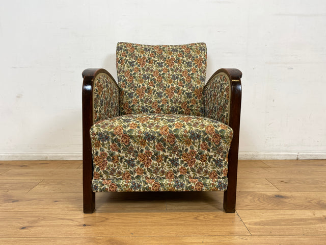 WMK I 1/4 Besonders schöner 30er Jahre Art Deco Sessel mit grandiosem floralem Bezug und Federkern