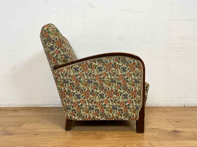 WMK I 1/4 Besonders schöner 30er Jahre Art Deco Sessel mit grandiosem floralem Bezug und Federkern