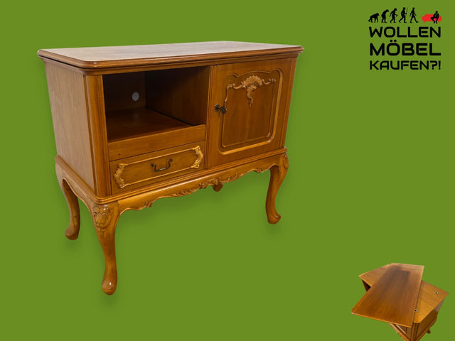 WMK I Elegante 60er Jahre Chippendale Fernsehkommode, handverziert, mit Drehplatte & Ausziehboden I Fernsehschrank Kommode Sideboard TV Lowboard Board Bank Phonoschrank Vintage Berlin Sachsen Hessen