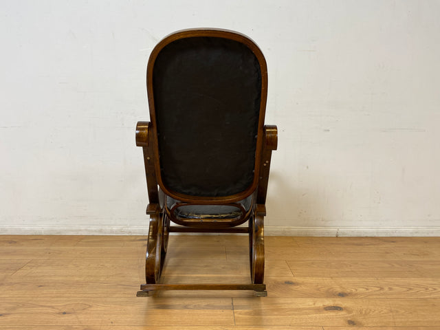 WMK I Sehr schöner 60er Jahre Schaukelstuhl im Stil von Thonet mit Bugholz Rahmen und Kunstleder Bezug