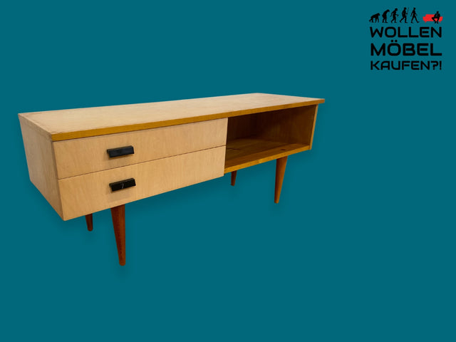 WMK I Minimalistischer heller 70er Jahre Lowboard mit Schubladen und offenem Fach I Sideboard Kommode TV-Lowboard TV Bank Board Fernsehkommode Retro Vintage Mid-Century 60er I Berlin Hannover Hamburg