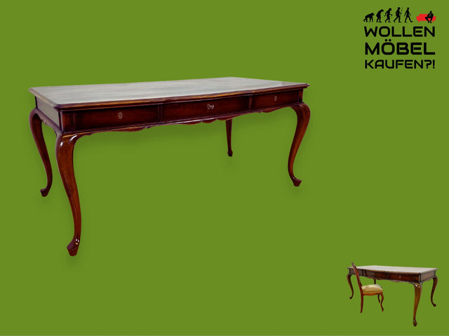 WMK I Eleganter & sehr großer 50er Jahre Schreibtisch oder auch Esstisch im antiken Stil mit Schubladen I Arbeitstisch Cheftisch Bürotisch Tisch Desk Chippendale Barock Vintage Berlin München Dresden