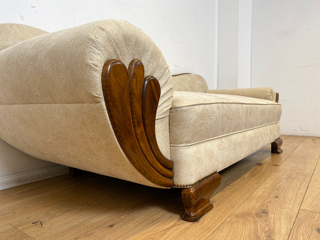 Wunderschöne und sehr gut erhaltene 1930er Jahre Art Deco Liege in beigem Bezug und gemütlichem Federkern I Daybed Sofa Couch Récamiere Chaiselongue Antik Vintage 30er I