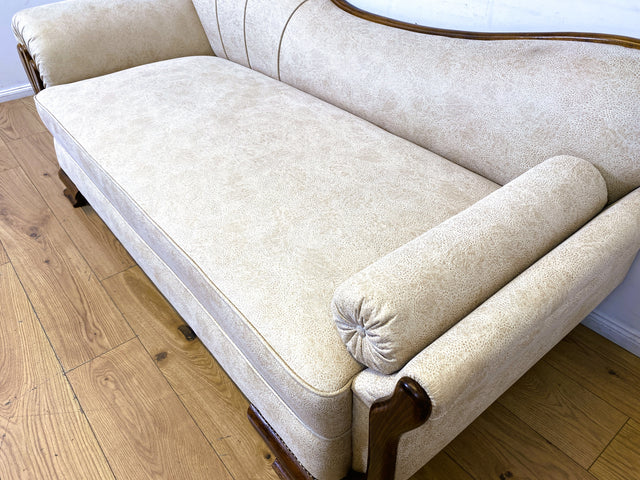 Wunderschöne und sehr gut erhaltene 1930er Jahre Art Deco Liege in beigem Bezug und gemütlichem Federkern I Daybed Sofa Couch Récamiere Chaiselongue Antik Vintage 30er I