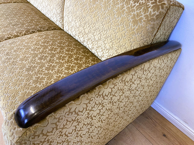 Wunderschönes & sehr gut erhaltenes 1930er Jahre Art Deco Sofa mit Schlaffunktion & goldenem Brokat Bezug I Couch Schlafcouch Schlafsofa Klappcouch Daybed Antik Vintage I (Kopie)